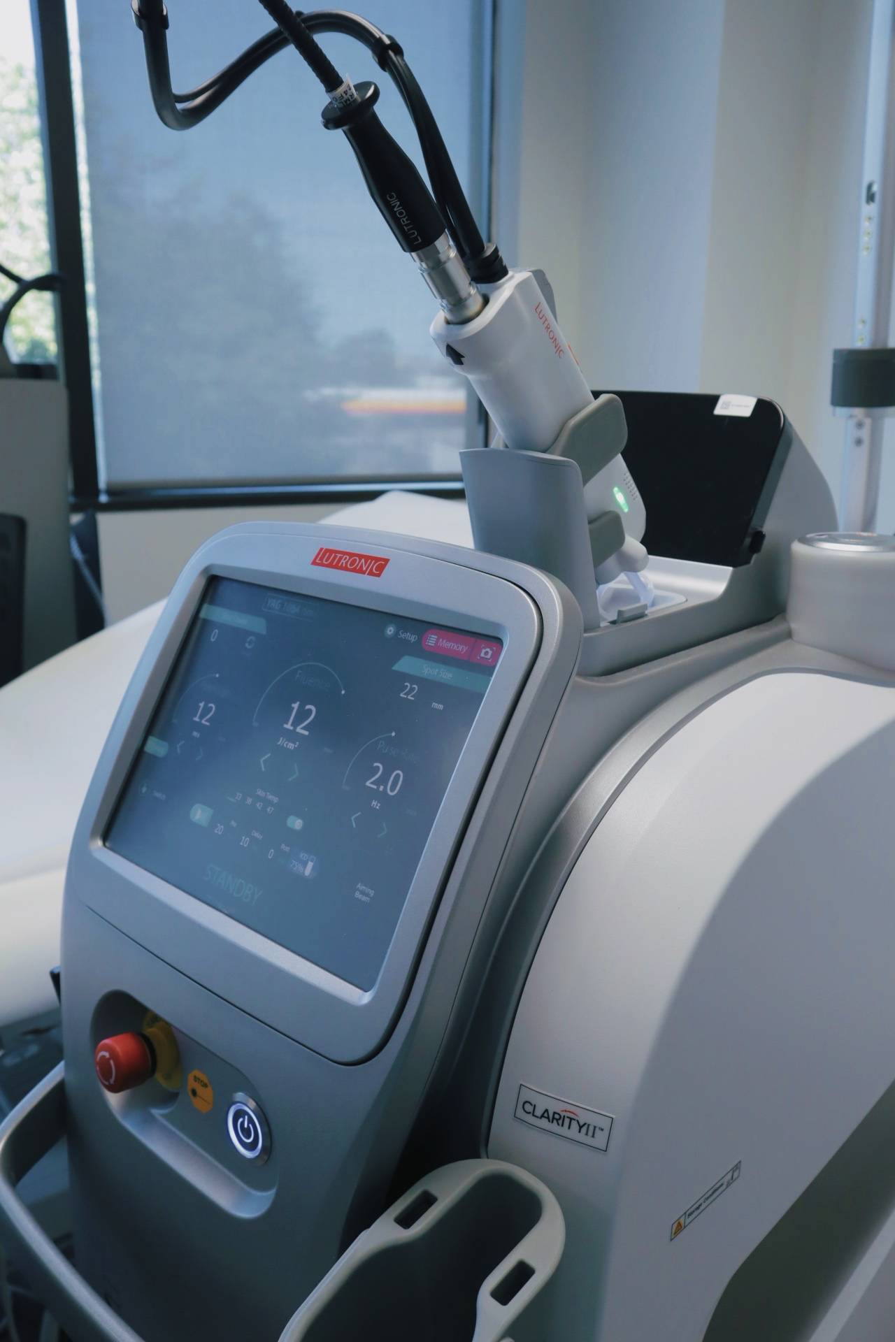 The Clarity II laser's touchscreen showing treatment settings